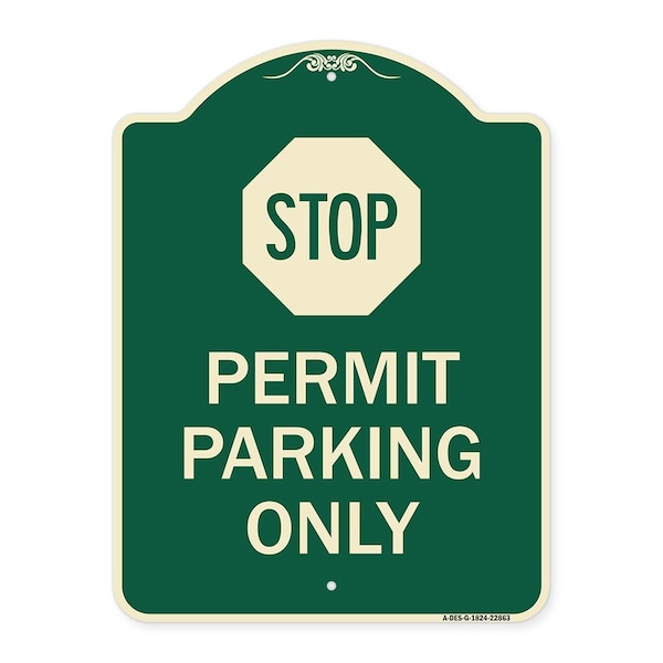 Stop Permit Parking With StopHeavy-Gauge Aluminum Architectural Sign, 24" x 18", G-1824-22863